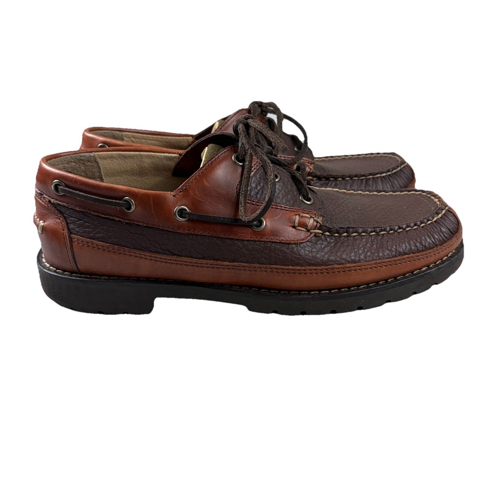 LL Bean Boat Shoes Men's 9.5 D Brown Leather Moc Toe Lug Sole